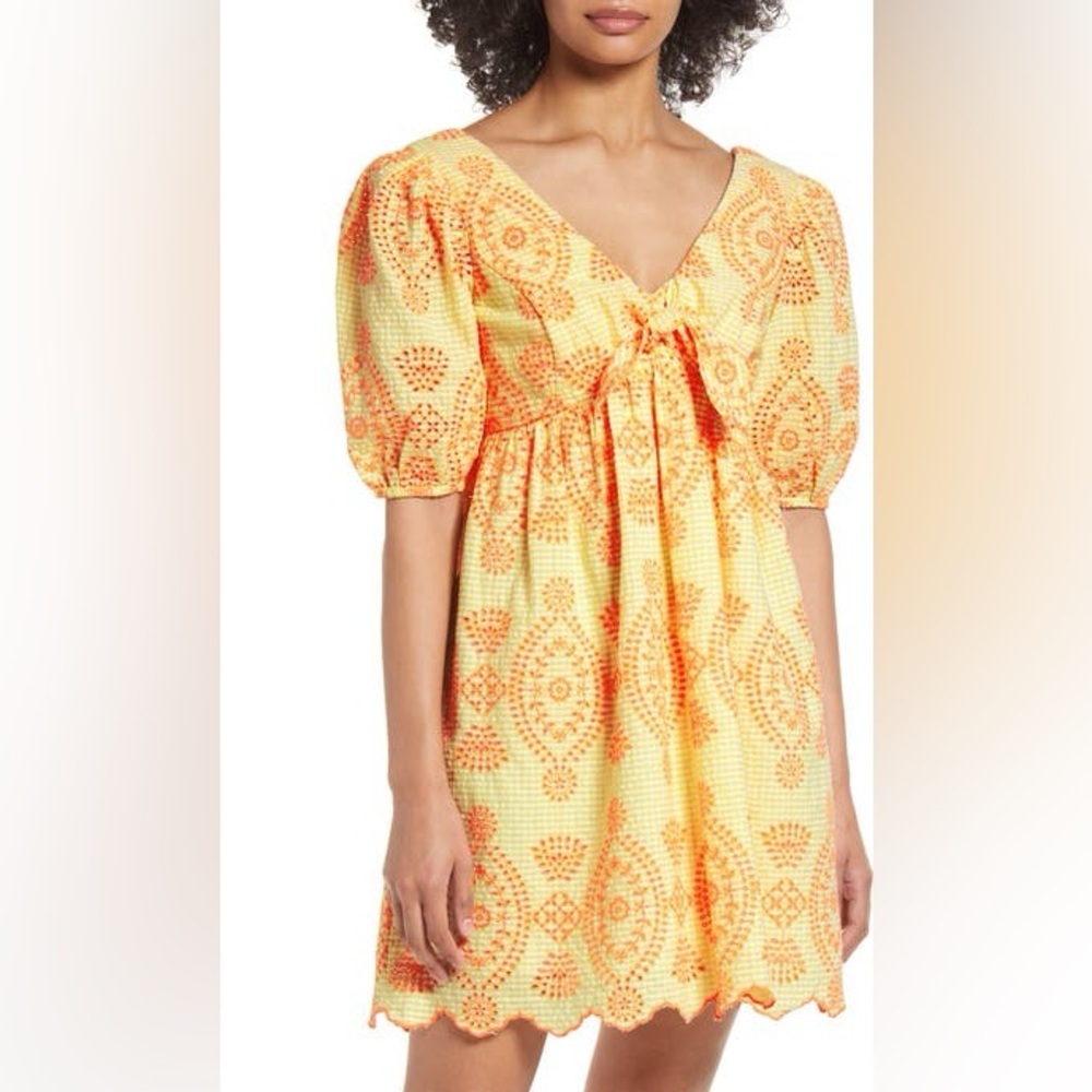 NWT Lilly Pulitzer Sarafina Seersucker Puff Sleeve Embroidered Dress